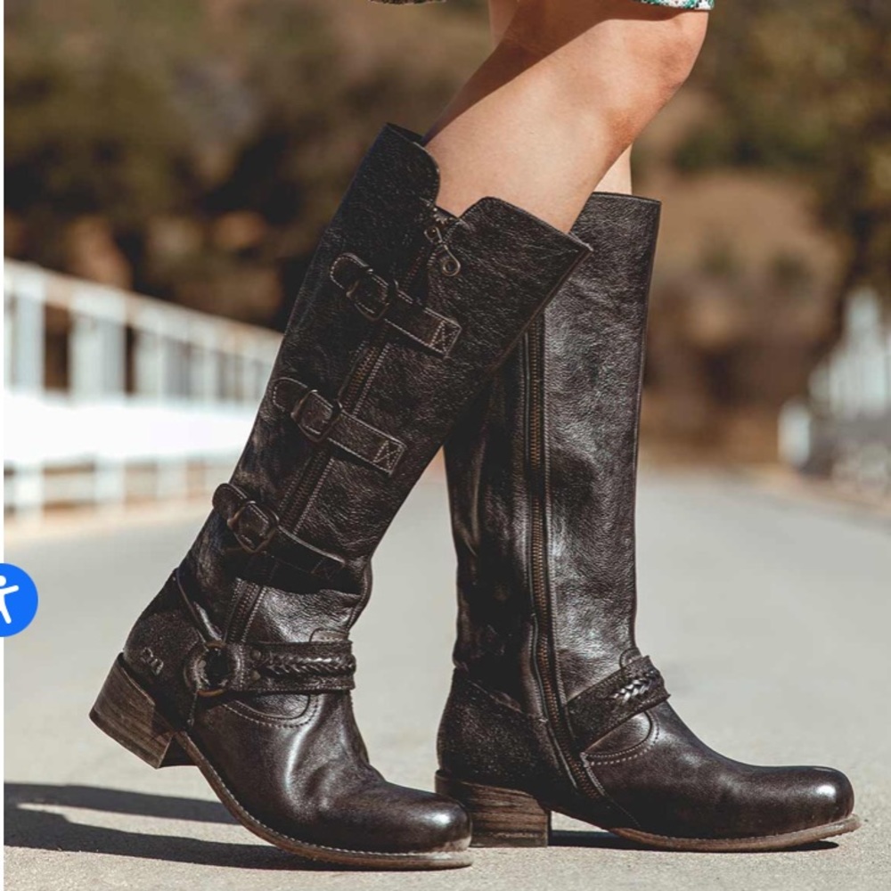 Bed Stu Black Leather Knee-High Boots